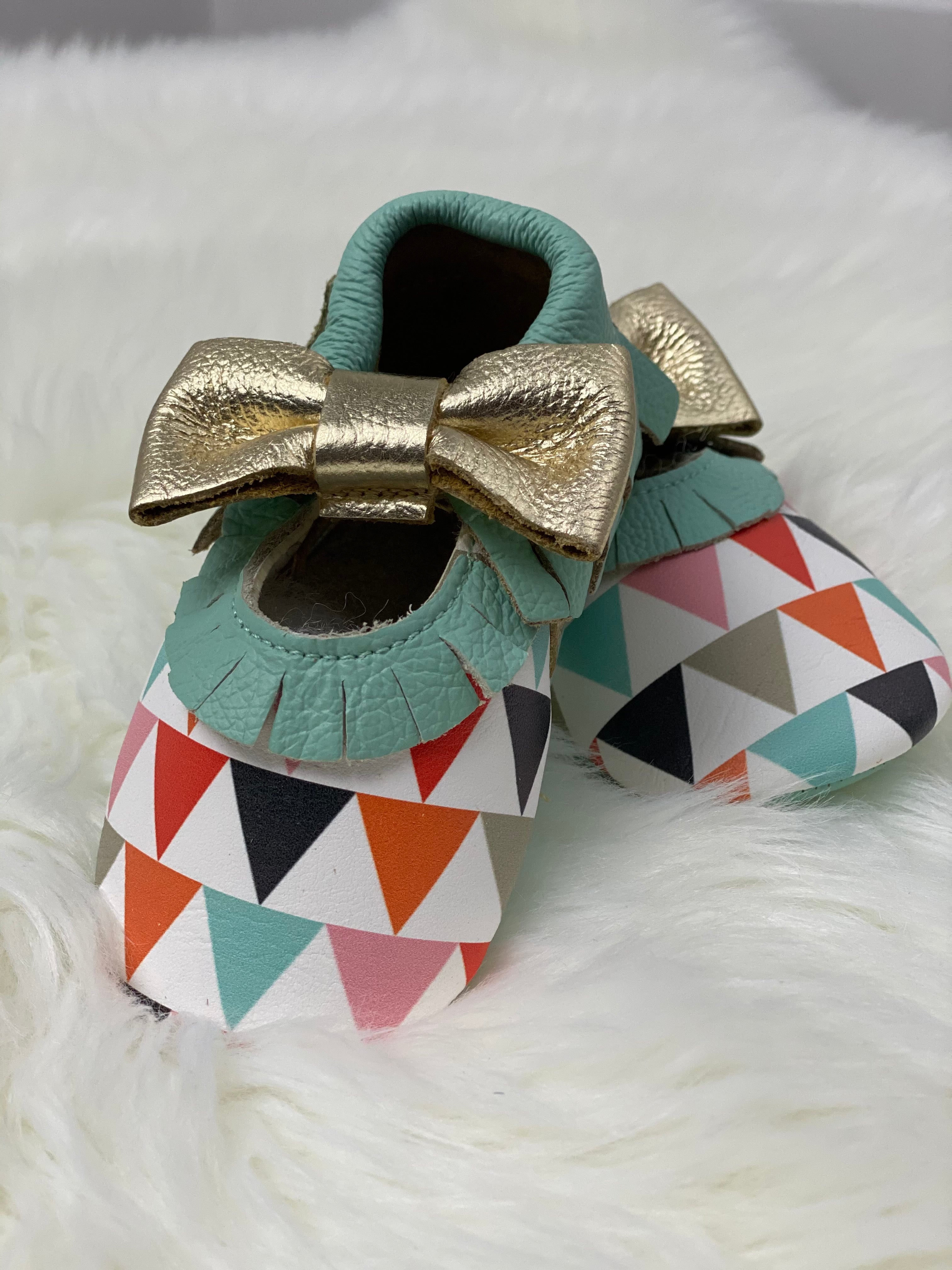 Triangle Print Leather Moccasins